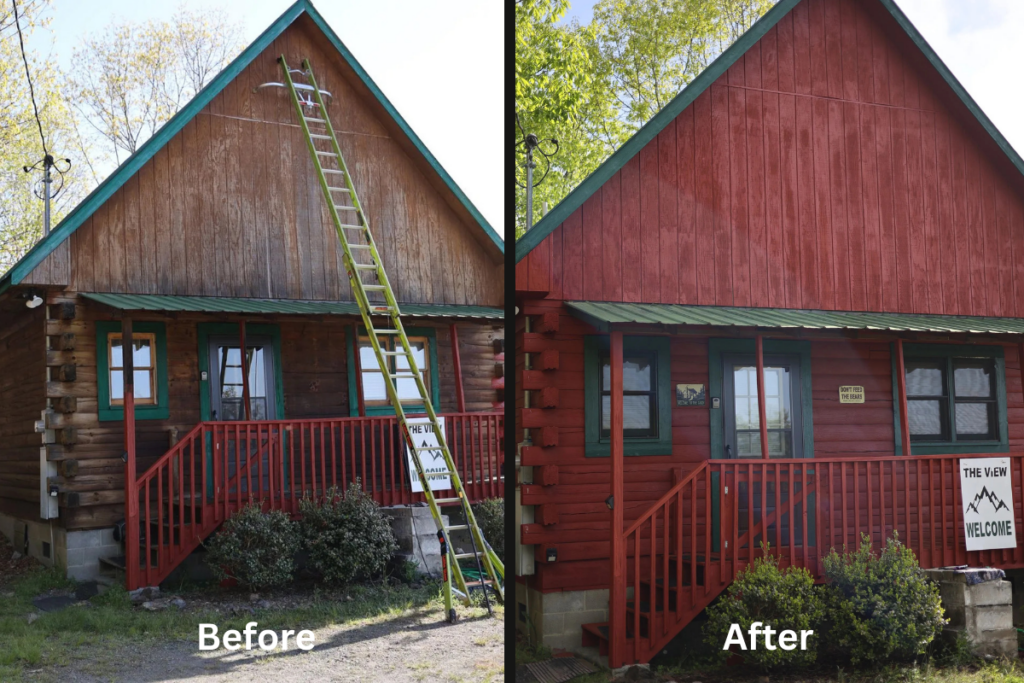 Before and after drone photography of a real estate property in Clyde, NC